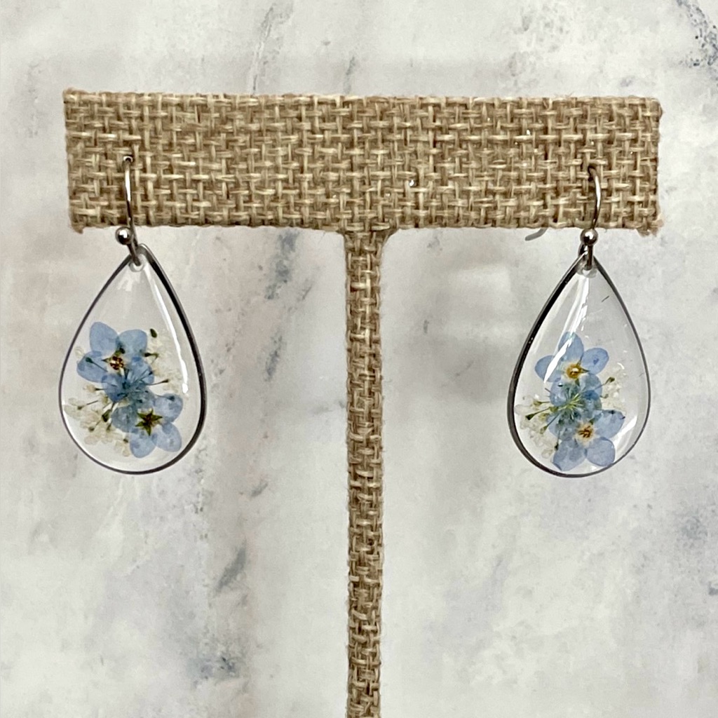 Forget Me Not Pressed Flower Resin Earrings